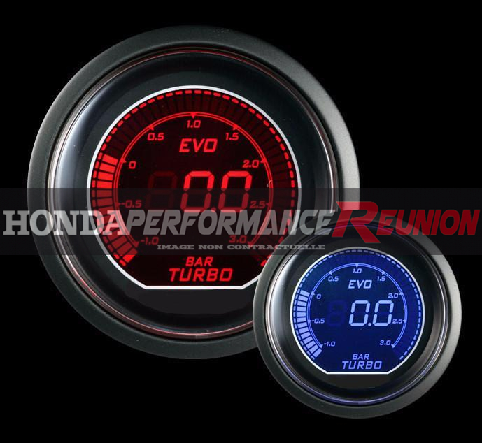 MANOMETRE – PRESSION TURBO – 3 bar (DIGITAL Rouge/Bleu) – (52 mm) – PROSPORT  – Honda Performance Reunion